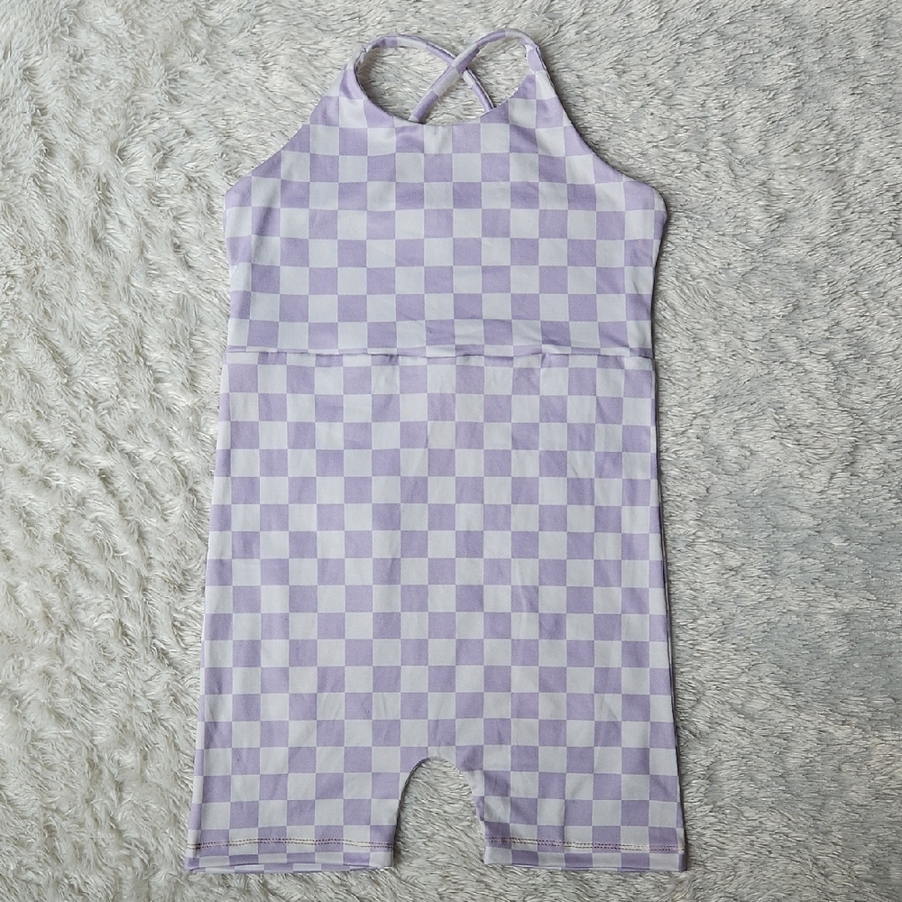 Handmade Purple Checkered Halter Romper
